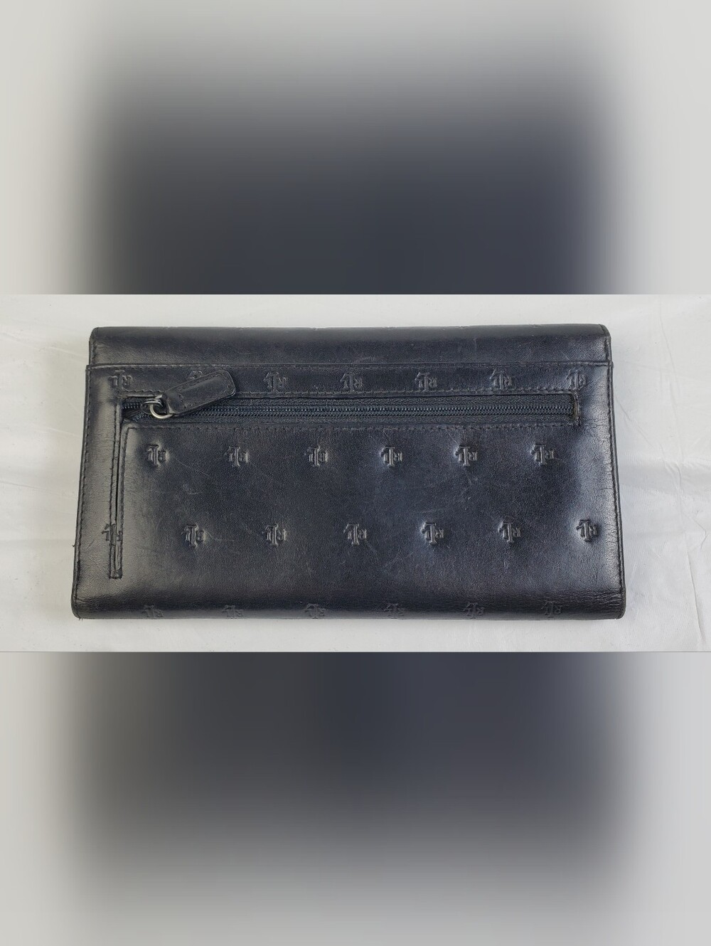 Lauren Ralph Lauren VTG AOP Embossed Logo Black Leather Checkbook Wallet - GUC